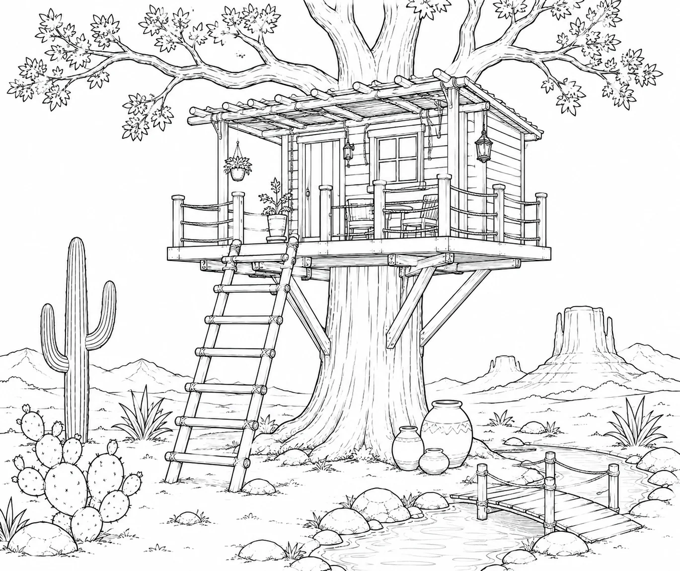 Desert Treehouse Coloring Page