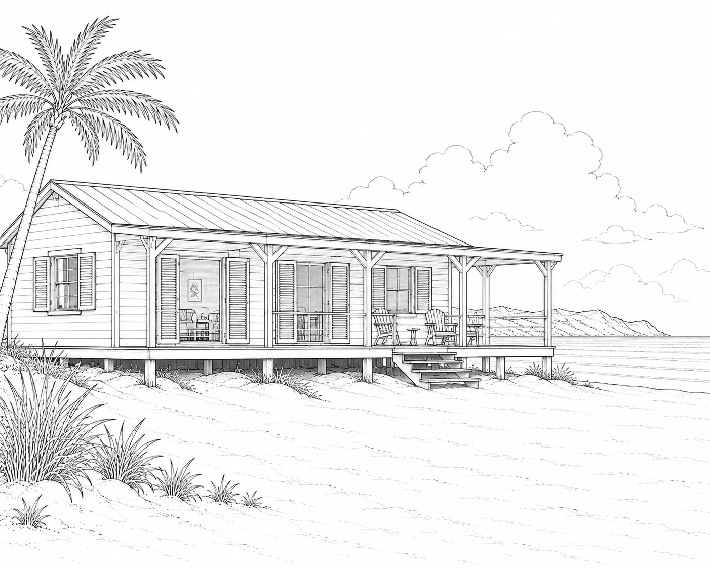 Detailed Beach Hut Coloring Page