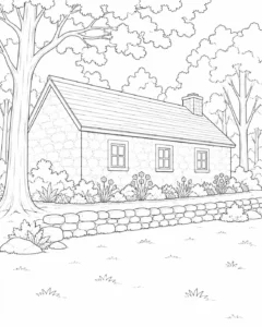 Detailed Forest Cottage Coloring Page