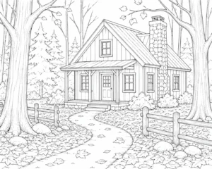 Detailed Forest Cottage Scene 5 Coloring Page
