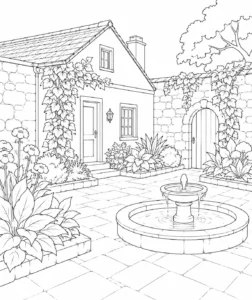 Detailed Japanese Garden Bridge Coloring Page
