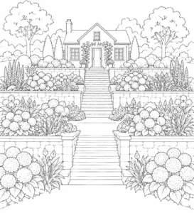 Detailed Secret Garden House Coloring Page
