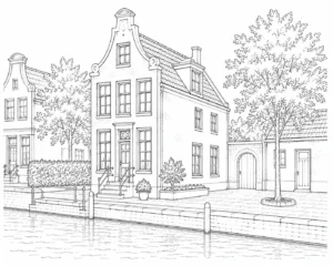 European Townhouse Scene 313 Coloring Page
