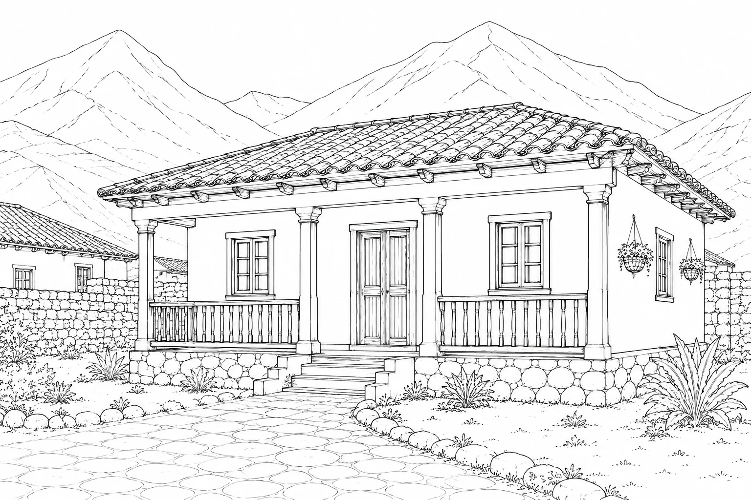 European Townhouse Scene 433 Coloring Page