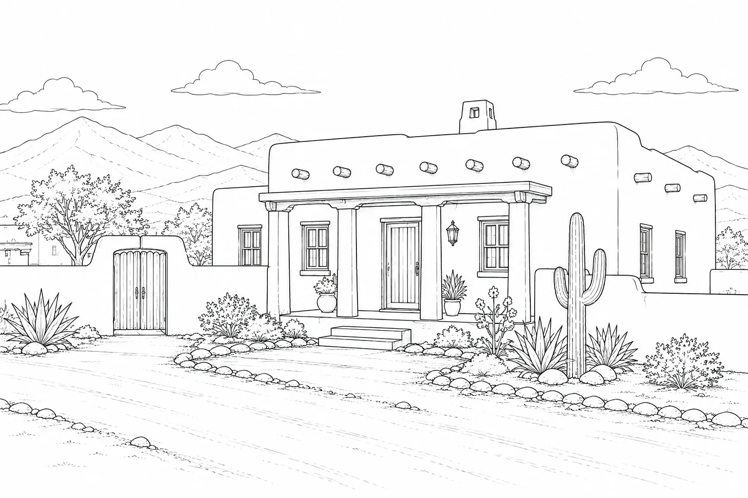 European Townhouse Scene 505 Coloring Page