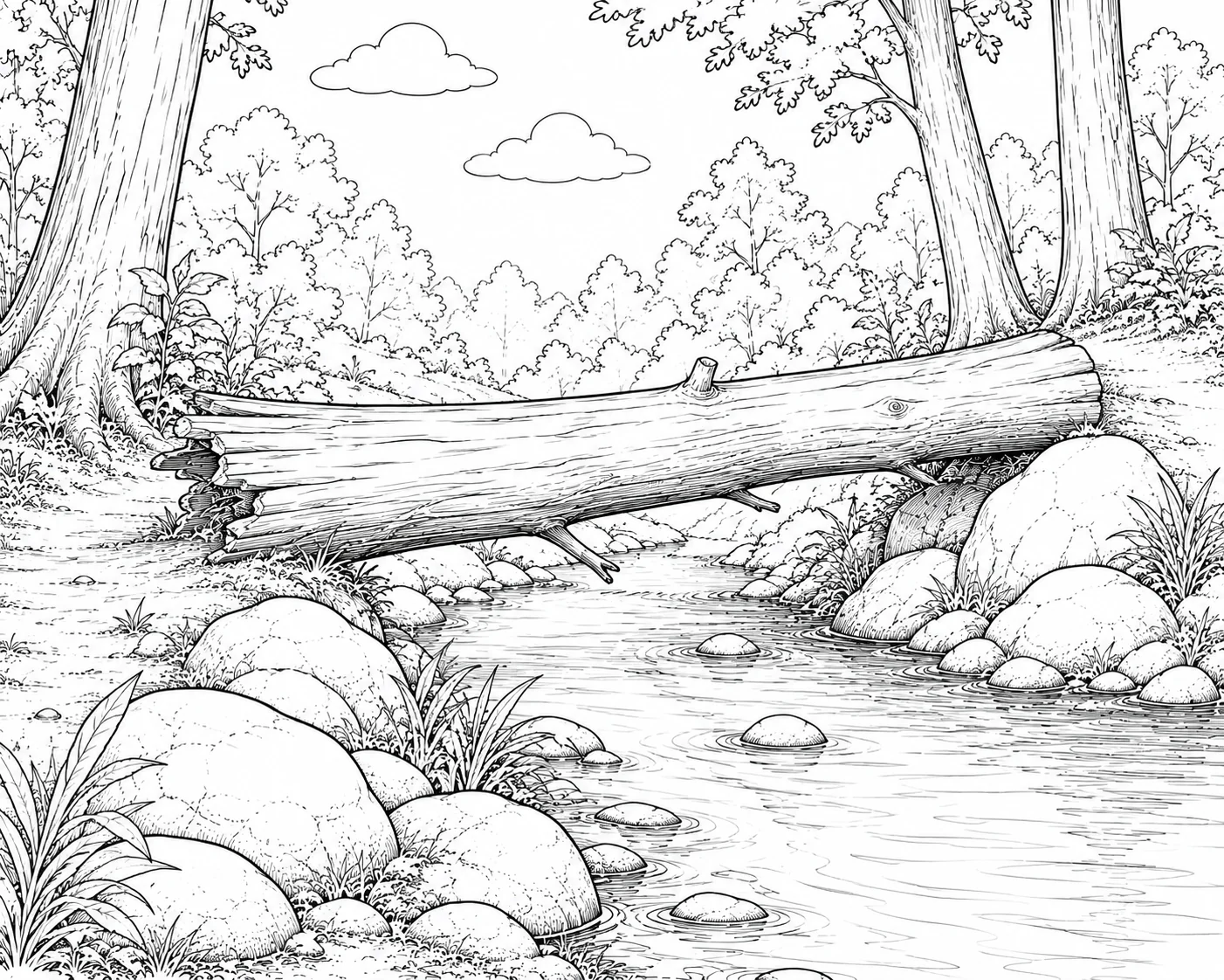 Fallen Log Creek Bridge Coloring Page
