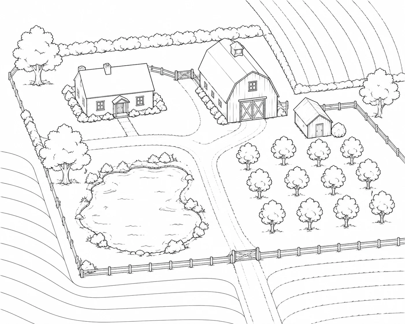 Farmyard Giant Tree Stump House Coloring Page