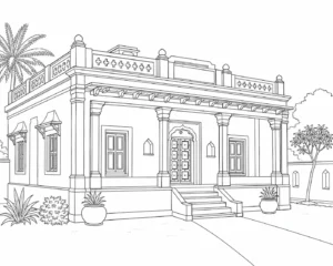 Flat Roof Modern Home Coloring Page