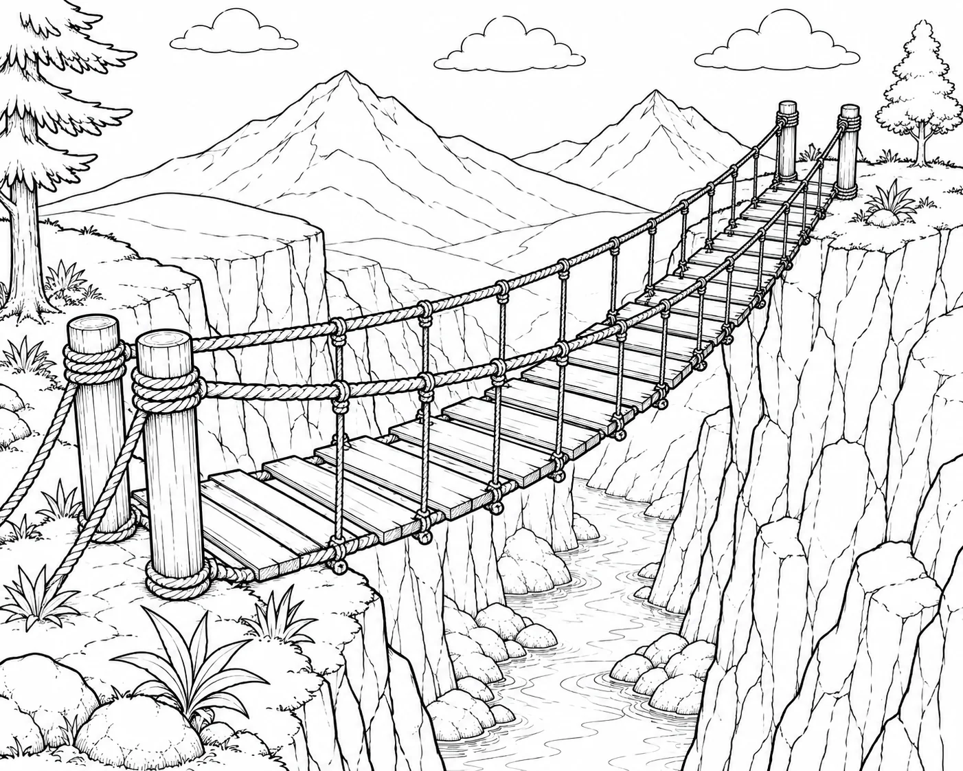 Forest Rope Bridge Coloring Page