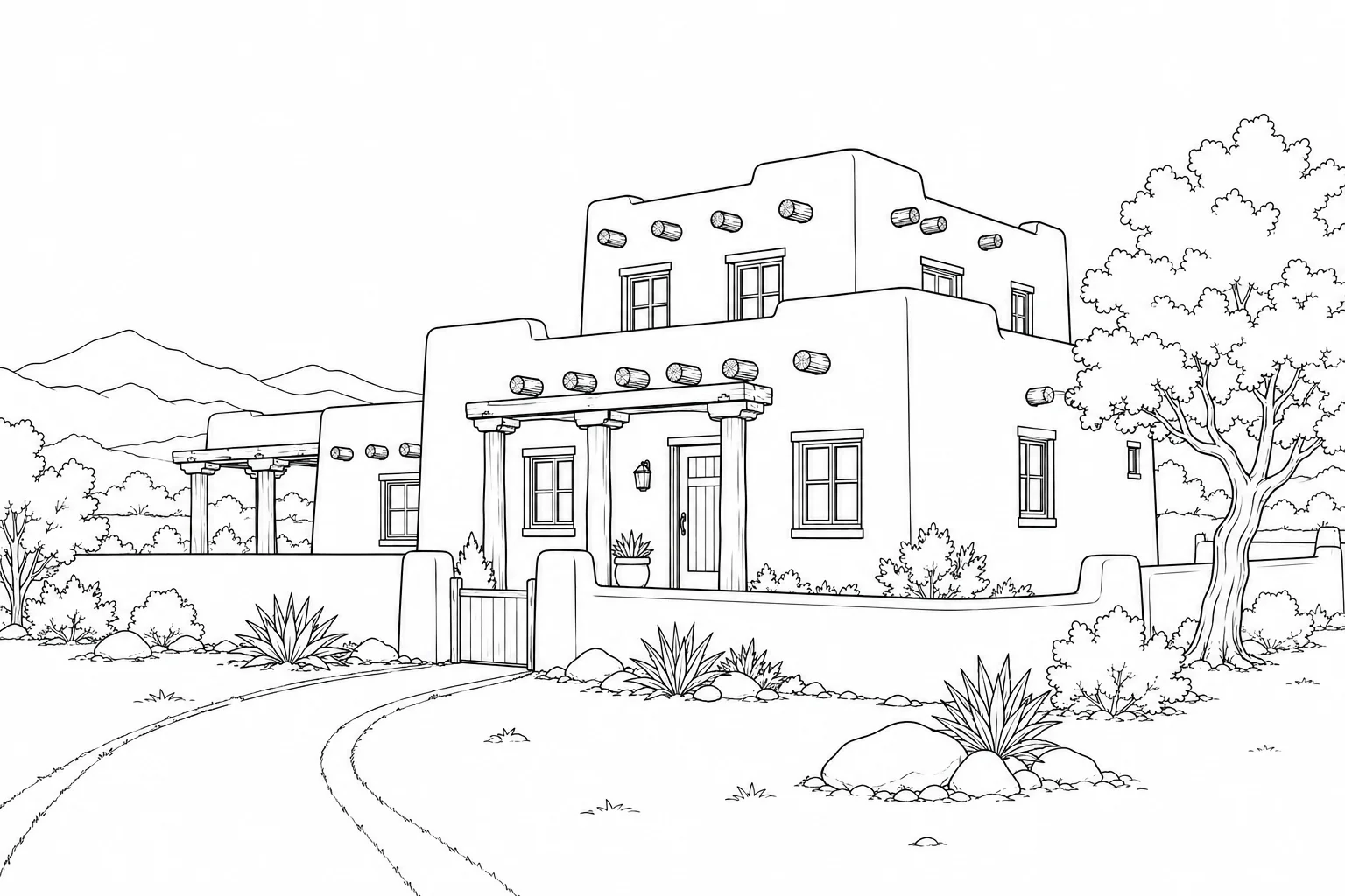 Garden Bungalow Scene 421 Coloring Page