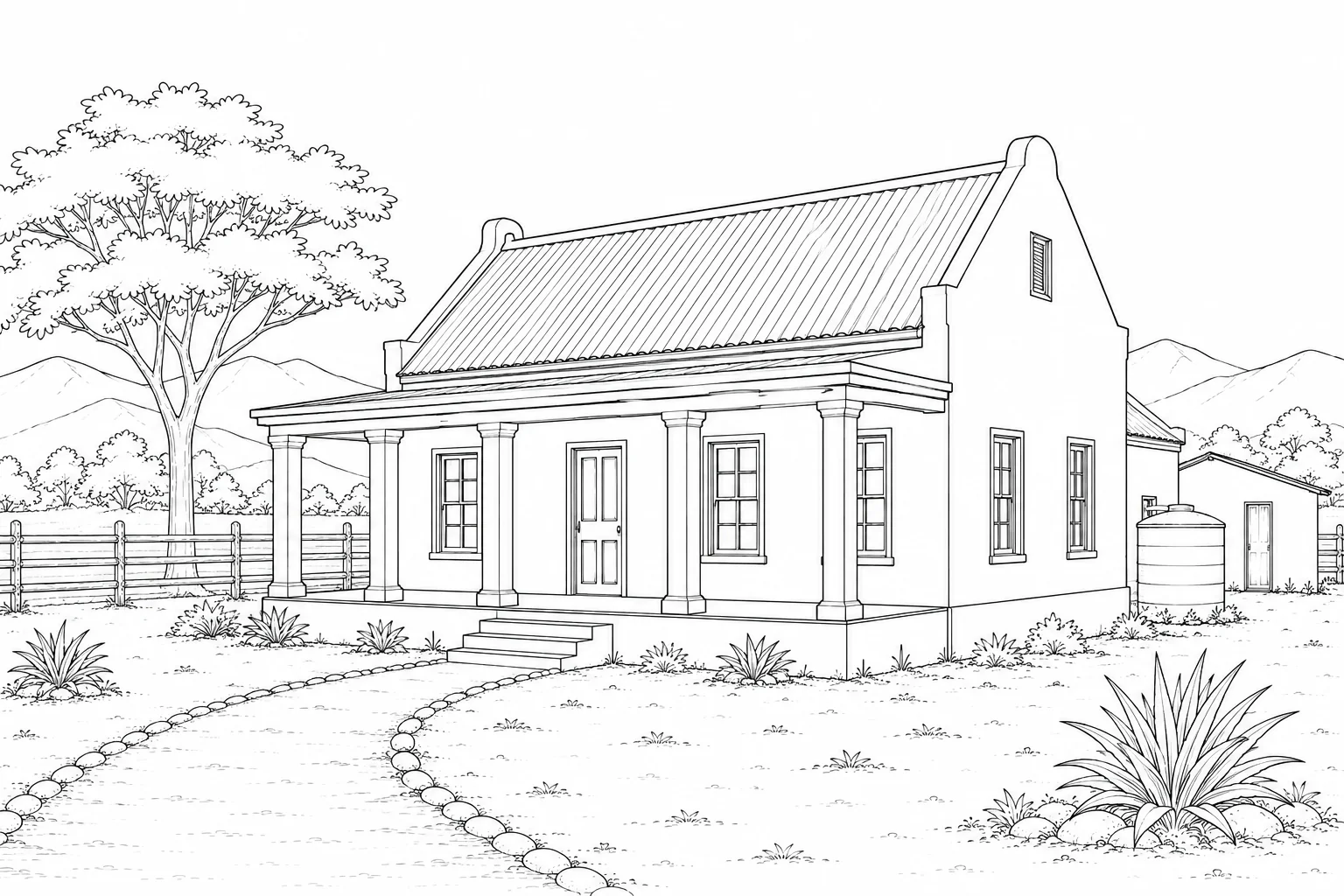 Garden Bungalow Scene 493 Coloring Page