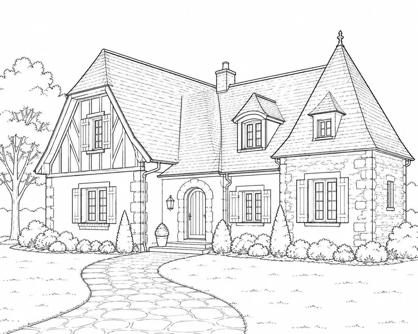 Garden Bungalow Scene 636 Coloring Page
