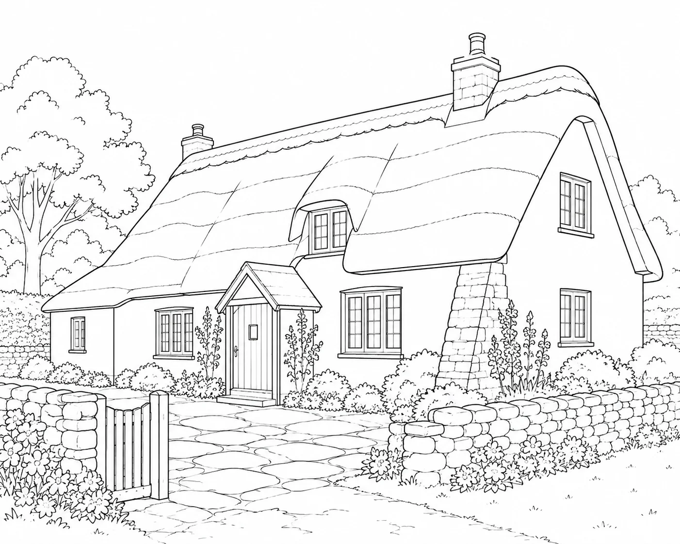 Garden Cottage Scene 062 Coloring Page