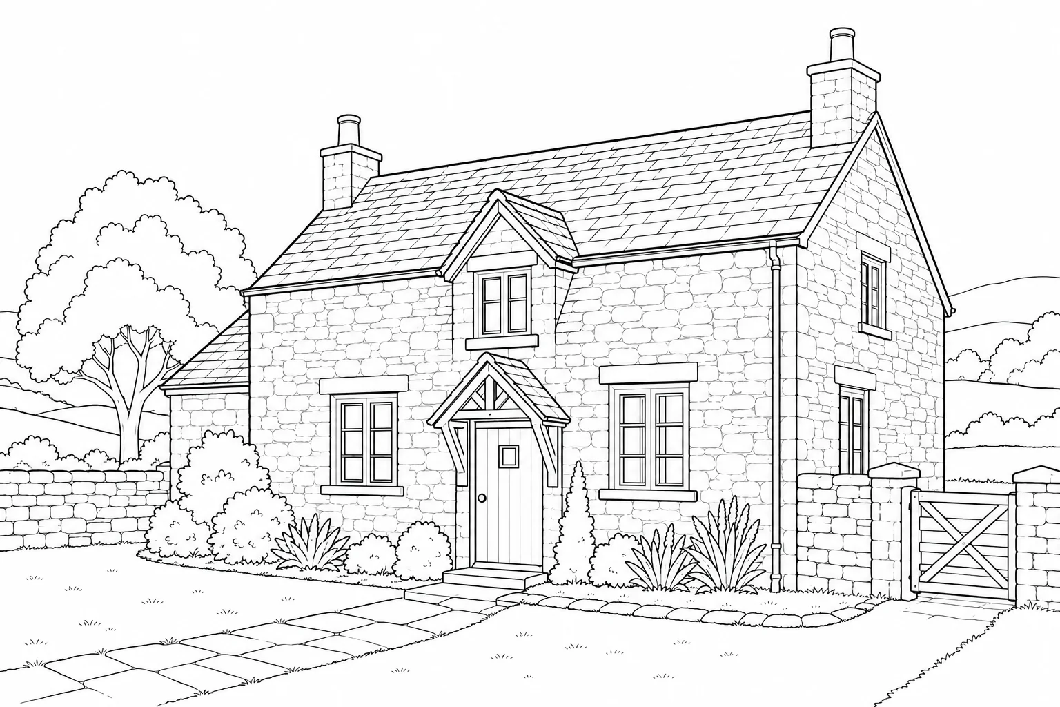 Garden Cottage Scene 182 Coloring Page