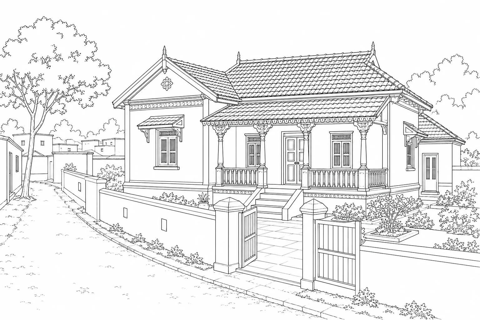 Garden Cottage Scene 470 Coloring Page