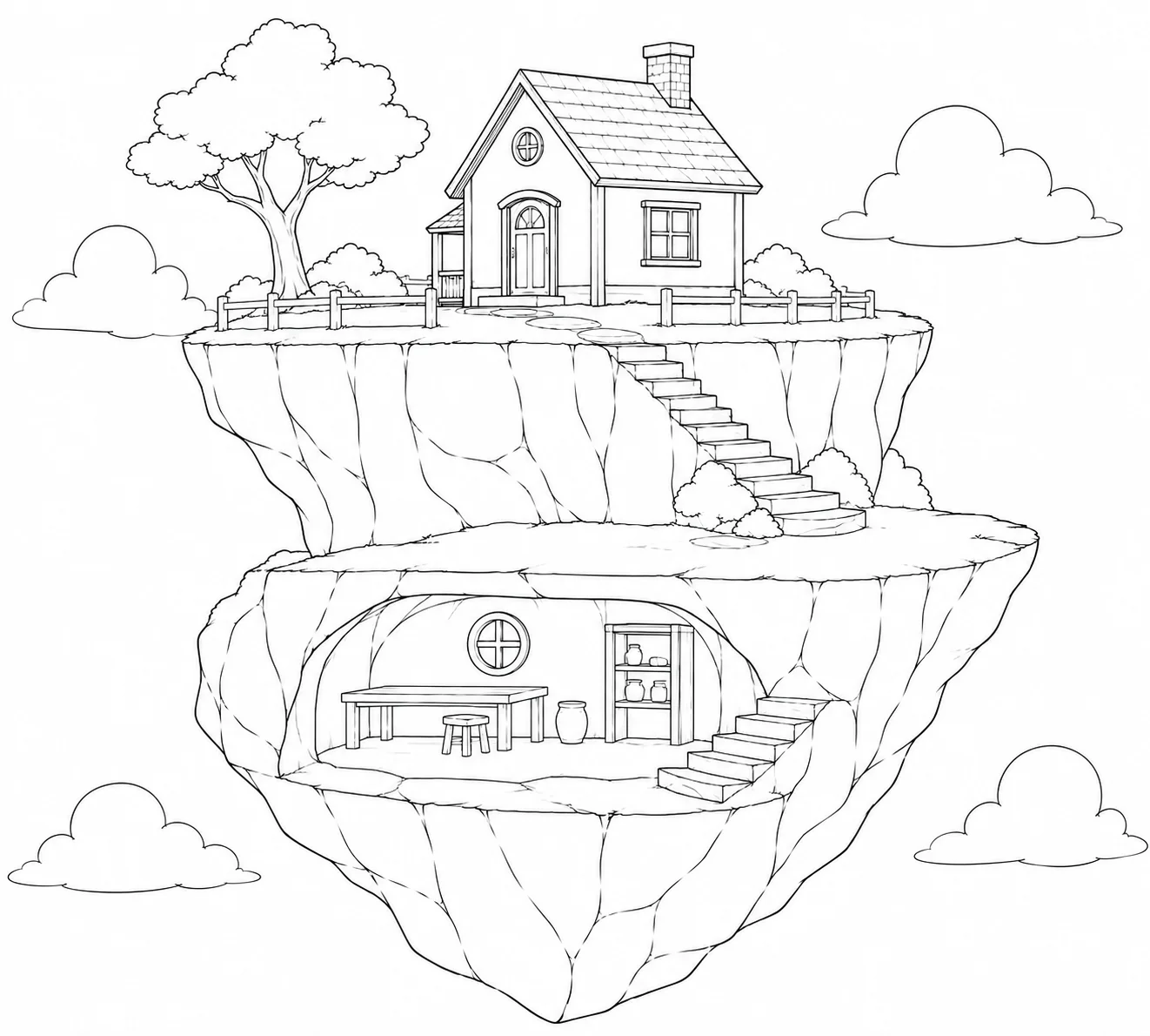 Garden Floating Island House Coloring Page