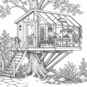 Glass Balcony Treehouse Coloring Page