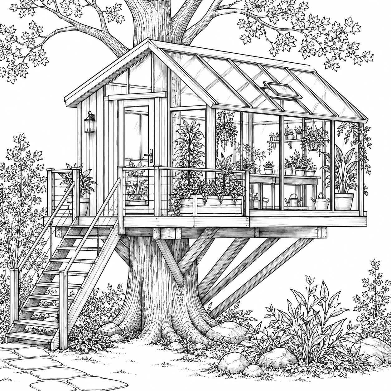 Glass Balcony Treehouse Coloring Page