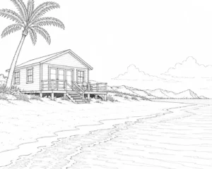 Hidden Beach Hut Coloring Page