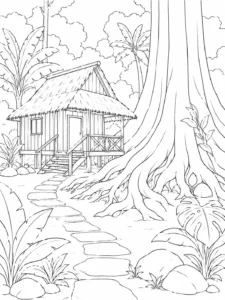 Hidden Door Jungle Safari Cabin Coloring Page