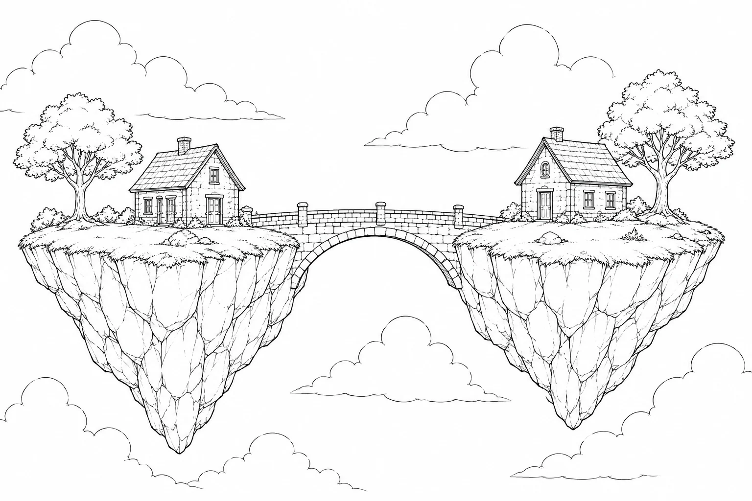 Hidden Floating Island House Coloring Page