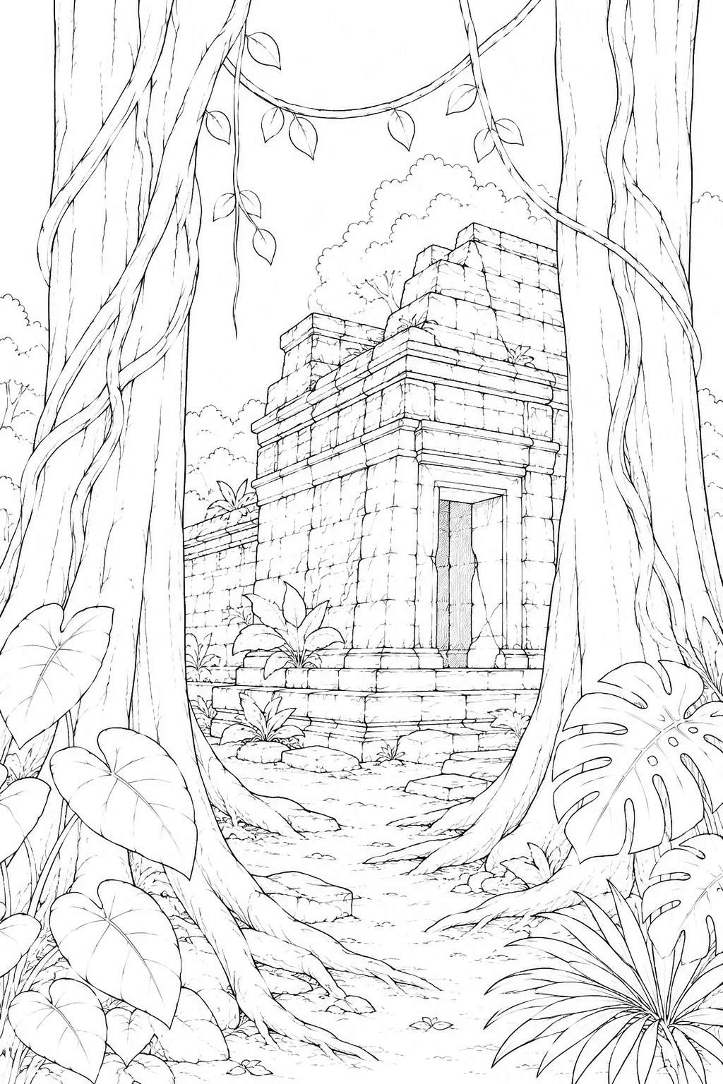 Hidden Jungle Shrine Coloring Page