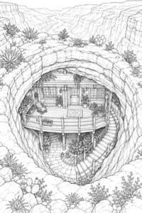 Hidden Round Cliff Home Coloring Page