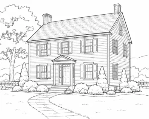 Hill Country House Scene 178 Coloring Page