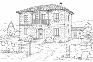 Hill Country House Scene 208 Coloring Page