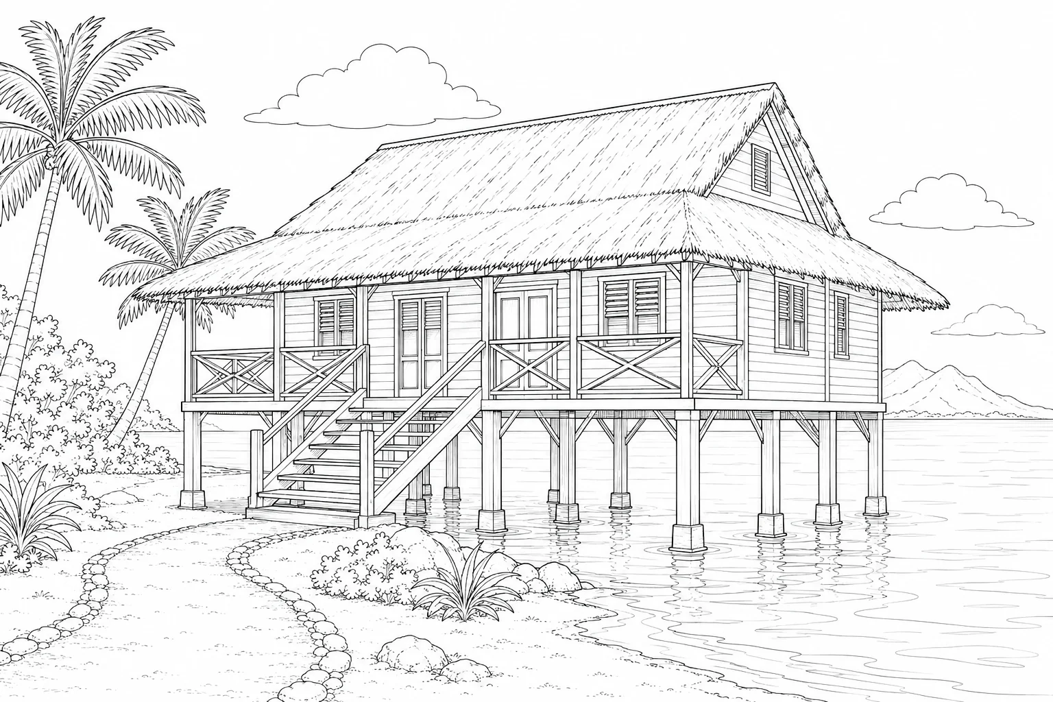 Hill Country House Scene 268 Coloring Page