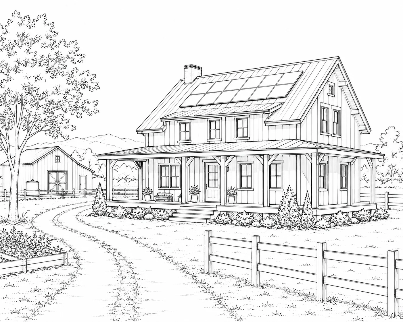 Hill Country House Scene 588 Coloring Page