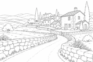 Hillside Cliffside Canyon Home Coloring Page