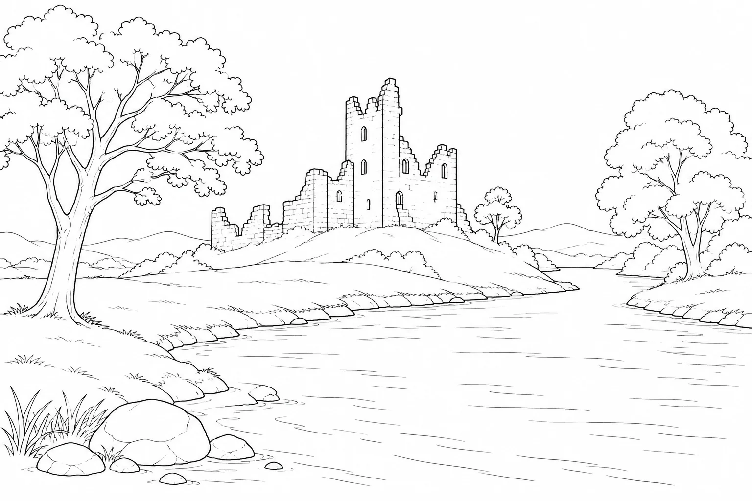 Hilltop Ancient Ruins Coloring Page