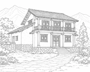 Island House Scene 160 Coloring Page