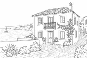 Island House Scene 190 Coloring Page