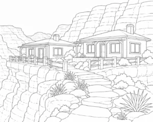 Lagoon Hillside Village Coloring Page