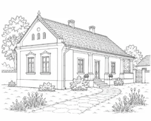 Lakeside Cabin Scene 319 Coloring Page