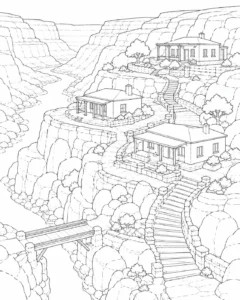 Lantern Path Cliffside Canyon Home Coloring Page