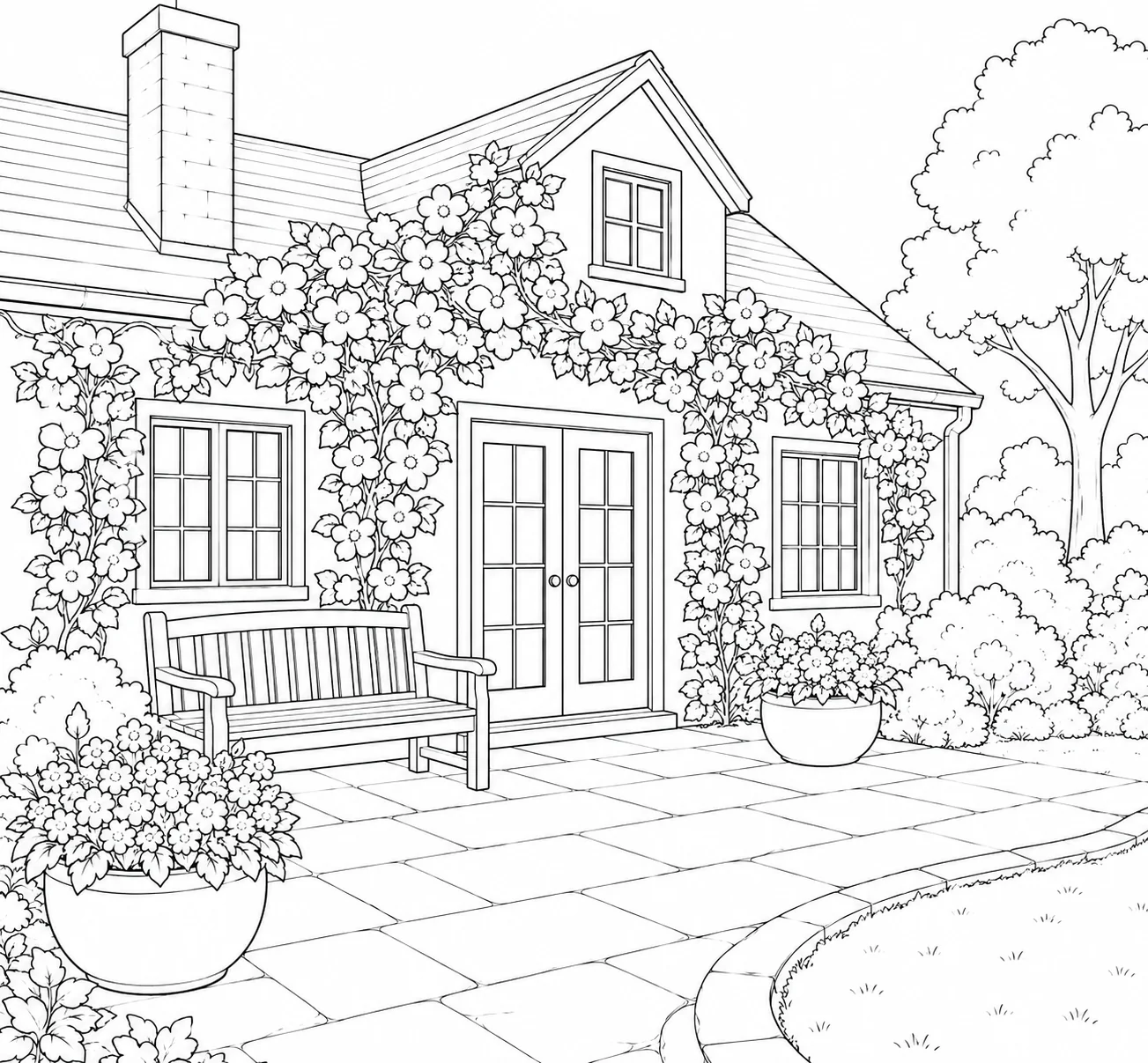 Lantern Path Hidden Garden Cottage Coloring Page