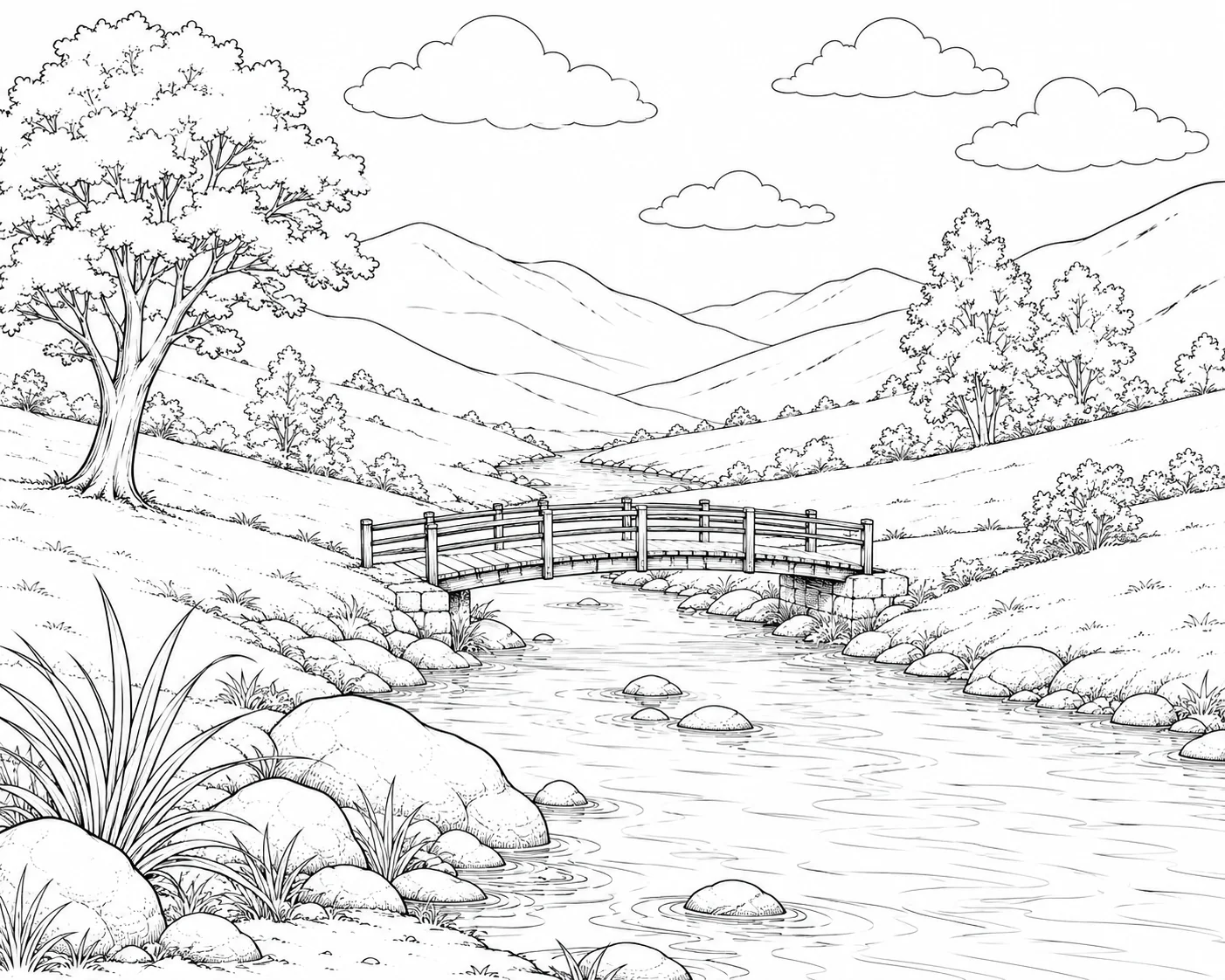 Long Bridge Across Valley Coloring Page