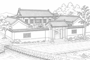 Low Japanese Garden Home Coloring Page