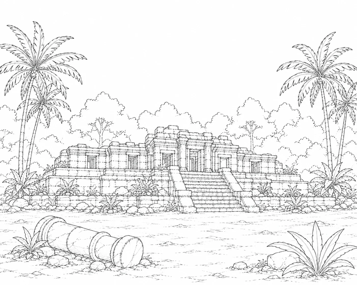 Mayan Temple Plaza Coloring Page