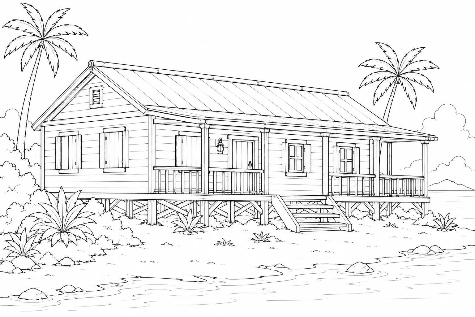 Meadow Seaside Shell Cottage Coloring Page