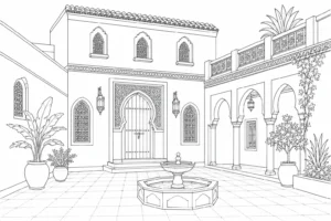 Mediterranean Courtyard Villa Coloring Page