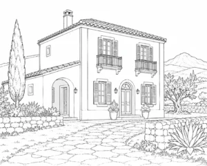 Mediterranean Villa Scene 067 Coloring Page