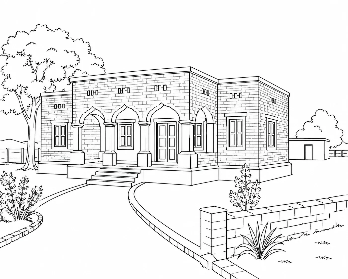 Mediterranean Villa Scene 331 Coloring Page