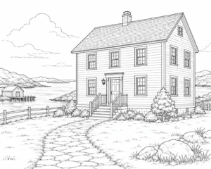 Modern Garden Home Scene 108 Coloring Page