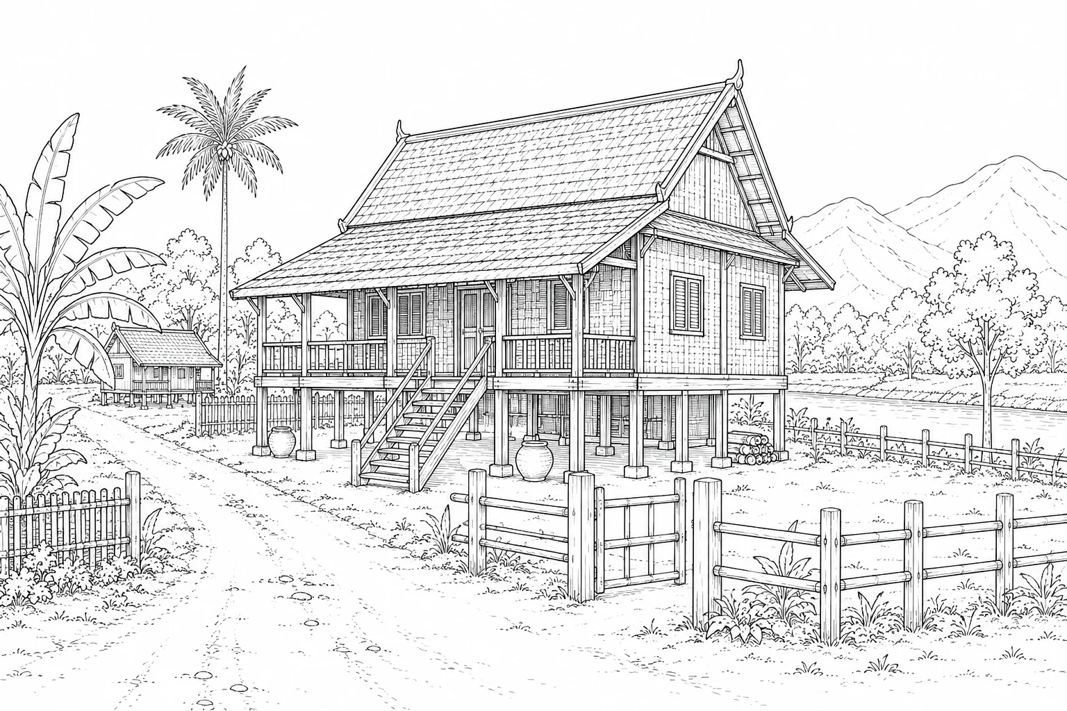Modern Garden Home Scene 228 Coloring Page