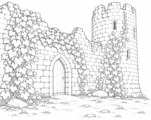 Moonlit Ancient Ruins Coloring Page