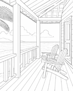 Mountain Beach Hut Coloring Page